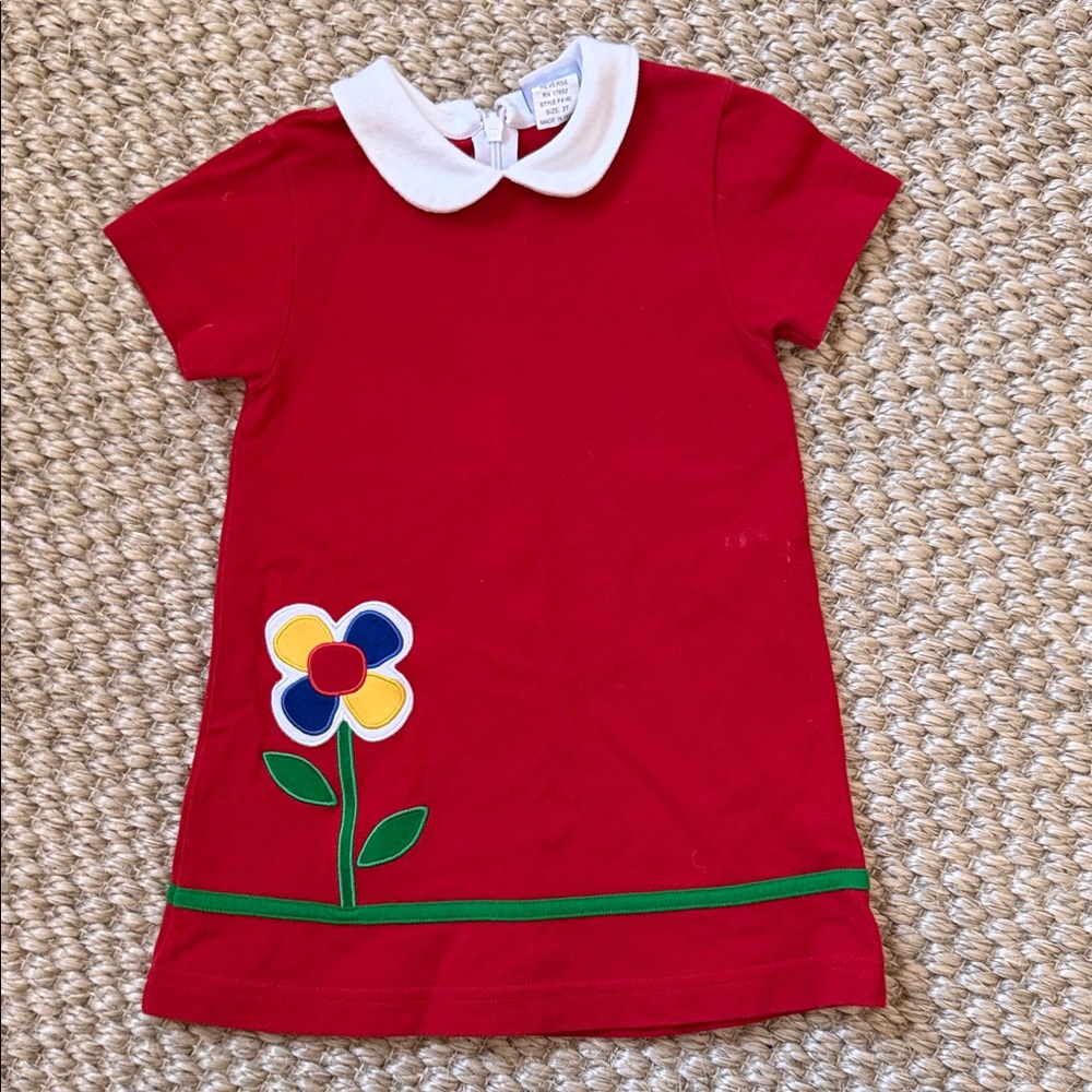 Florence Eiseman Red Dress with Flower Appliqué